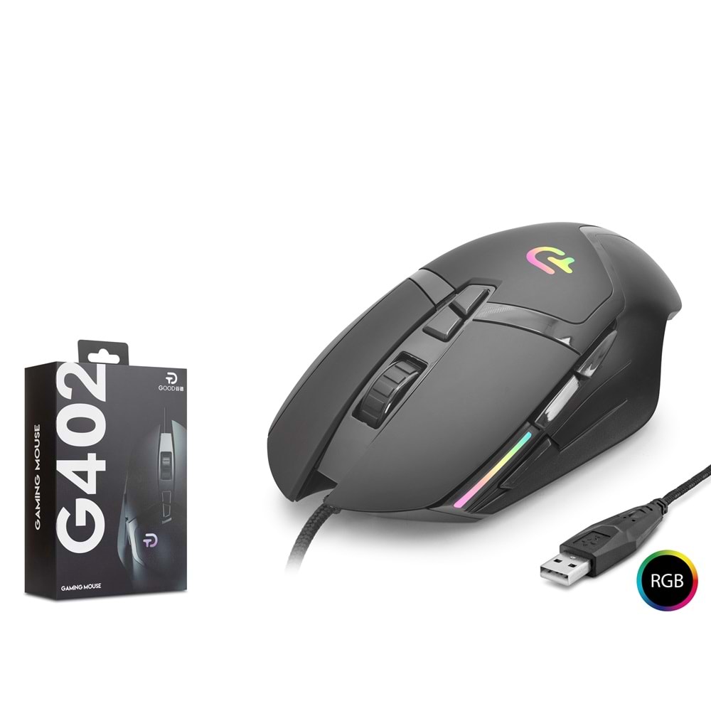 Nodar G402 Gaming Mouse Kablolu 7200 Dpi 7 Tuş 1000Hz Rgb Oyuncu Mouse Siyah