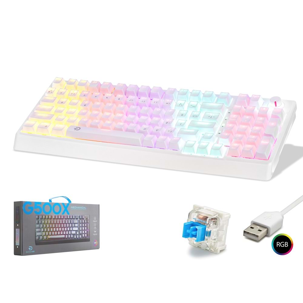 HADRON G500XW Mekanik Gaming Klavye 104 Tuş Blue Switch RGB - Beyaz