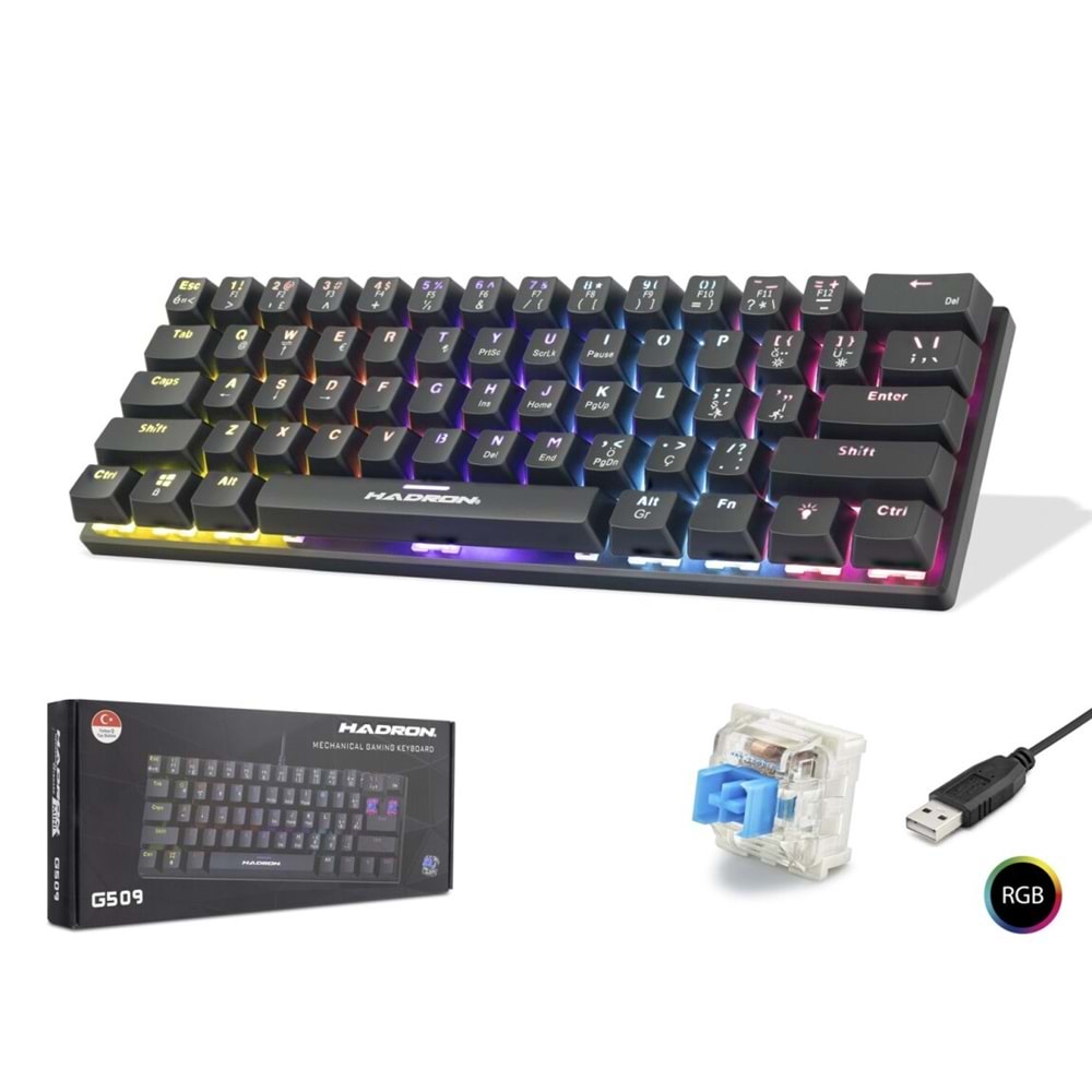 HADRON G509B Mekanik Gaming Mini Klavye Blue Switch RGB - Siyah