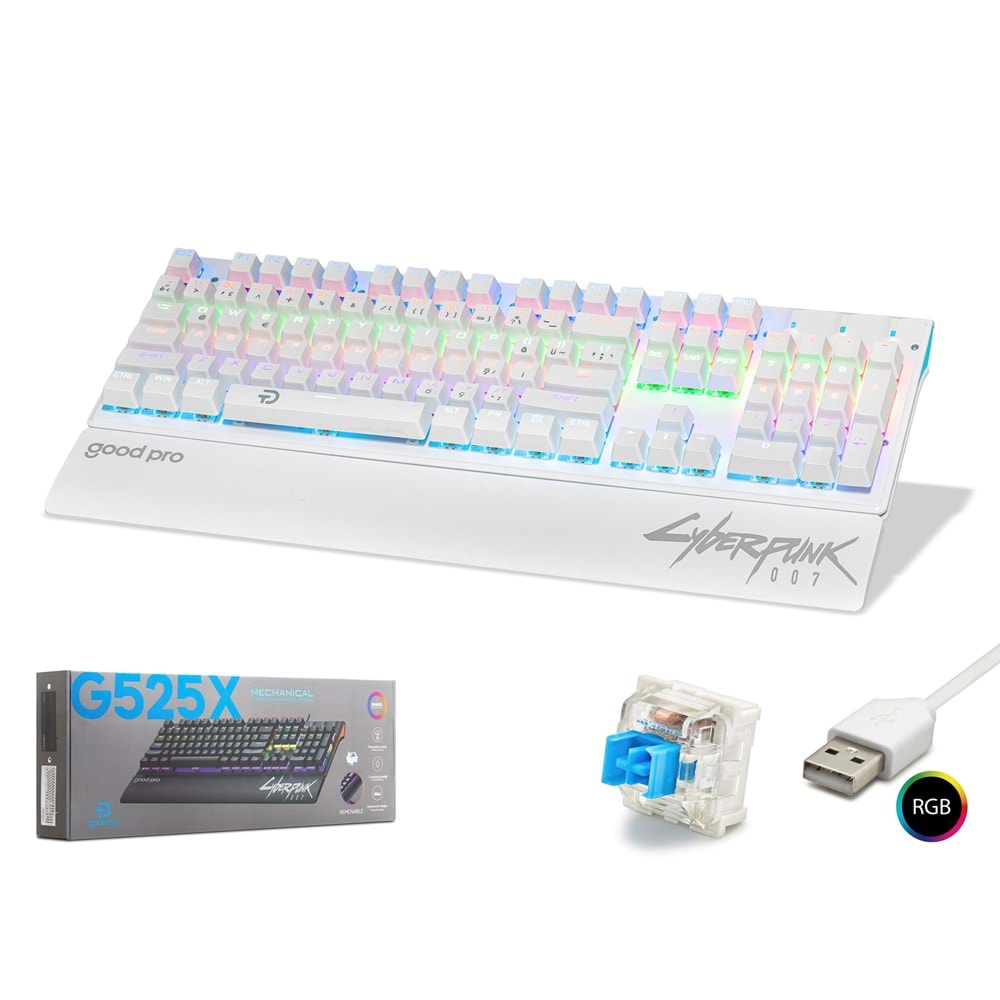 HADRON CYBERPUNK G525XW Mekanik Gaming Klavye Blue Switch Bilek Destekli RGB - Beyaz