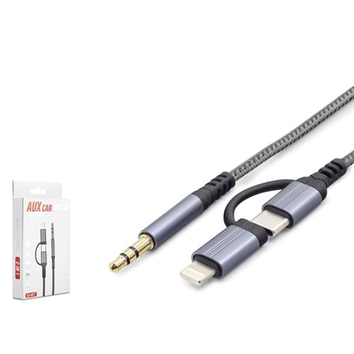 Hadron GJ-027 Type-C ve Lightning - 3.5mm AUX Kablo Siyah