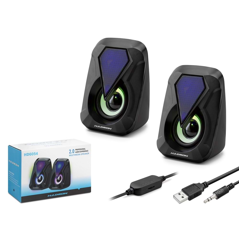 HADRON HD6054 Bilgisayar Hoparlörü 1+1 LED - Siyah