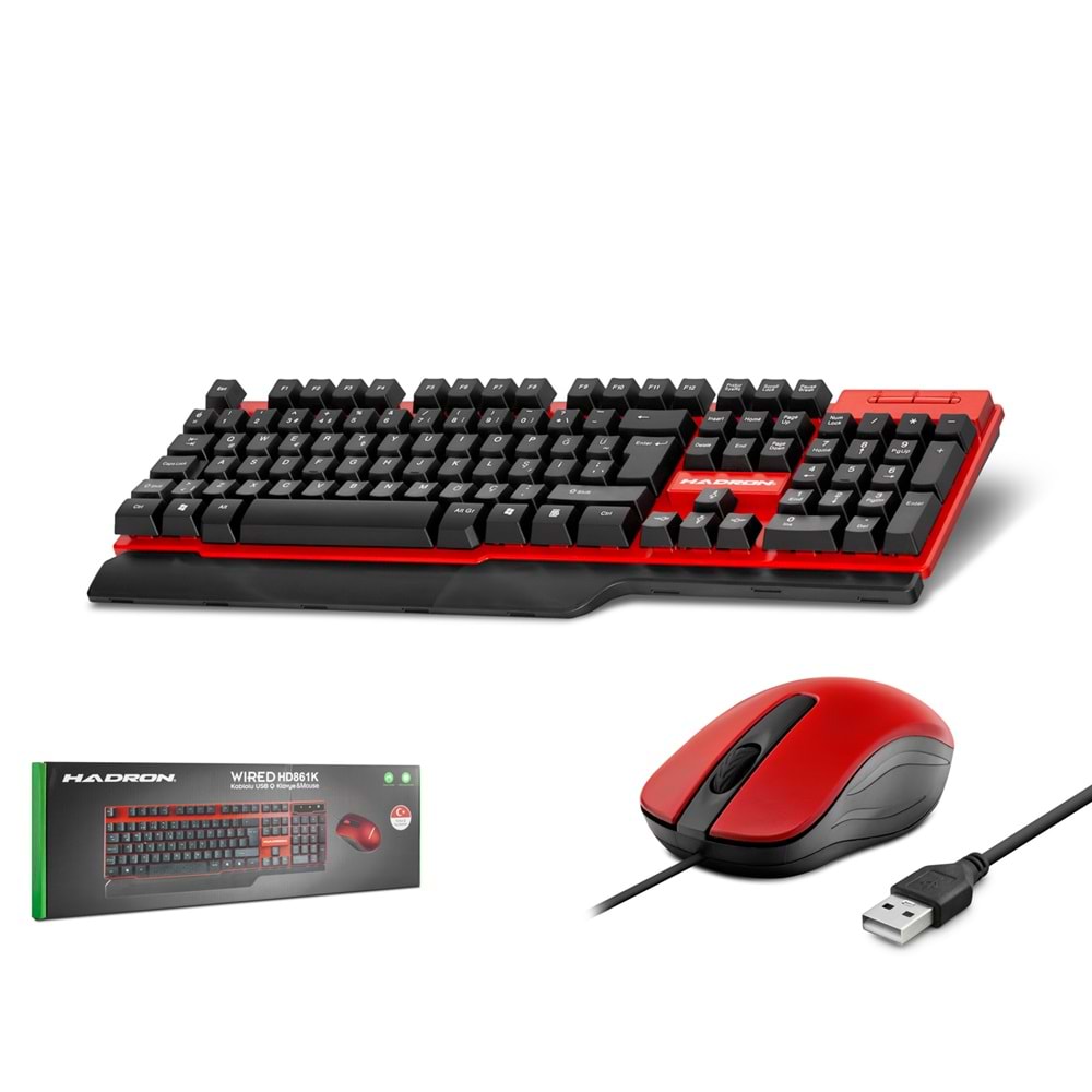Hadron Hd861K Kablolu Klavye Mouse Set Q Kırmızı-Siyah