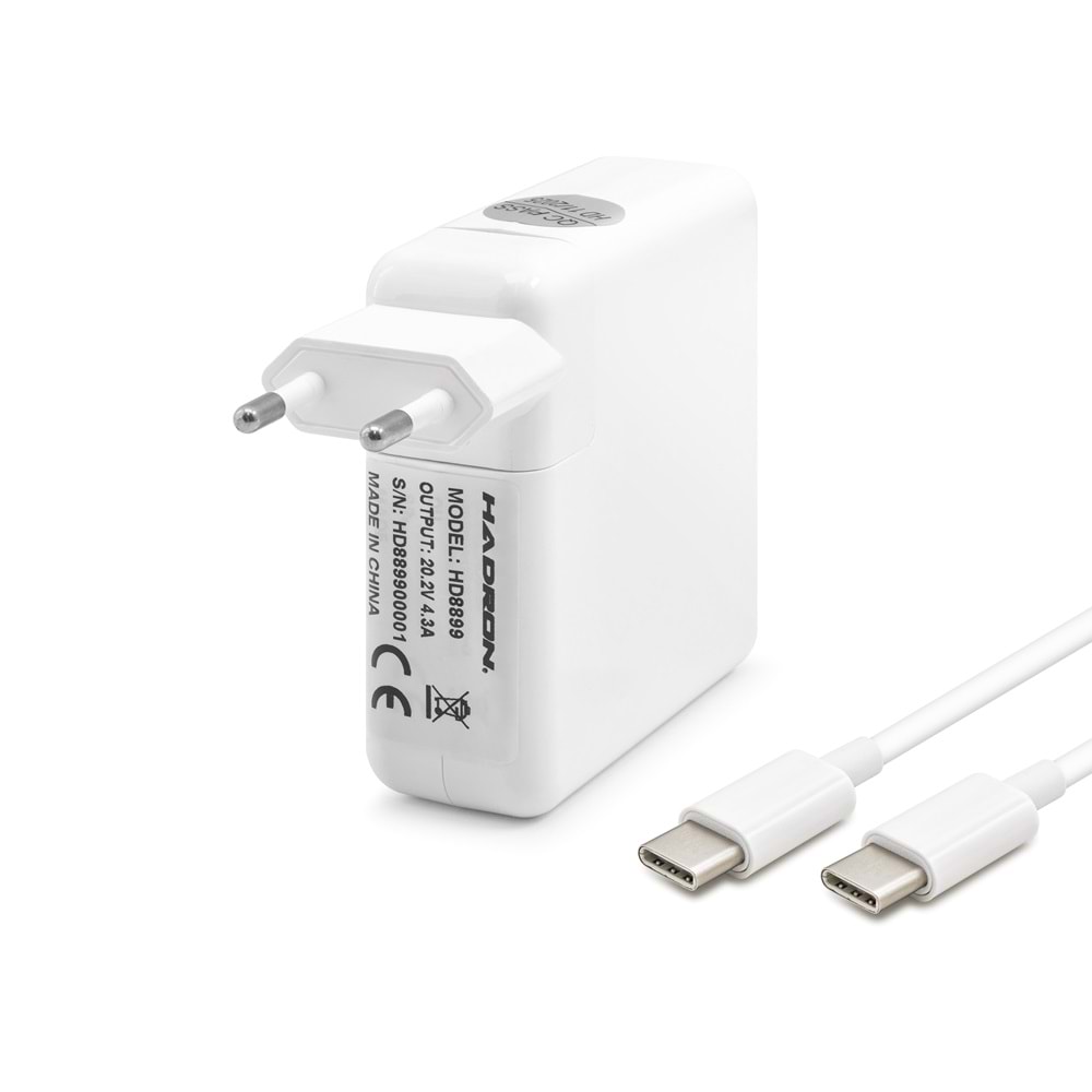 HADRON HD8899 20.2V 4.3A 87W Laptop Adaptörü - Type-C - Apple, Asus, Dell, HP, Lenovo Uyumlu - Beyaz