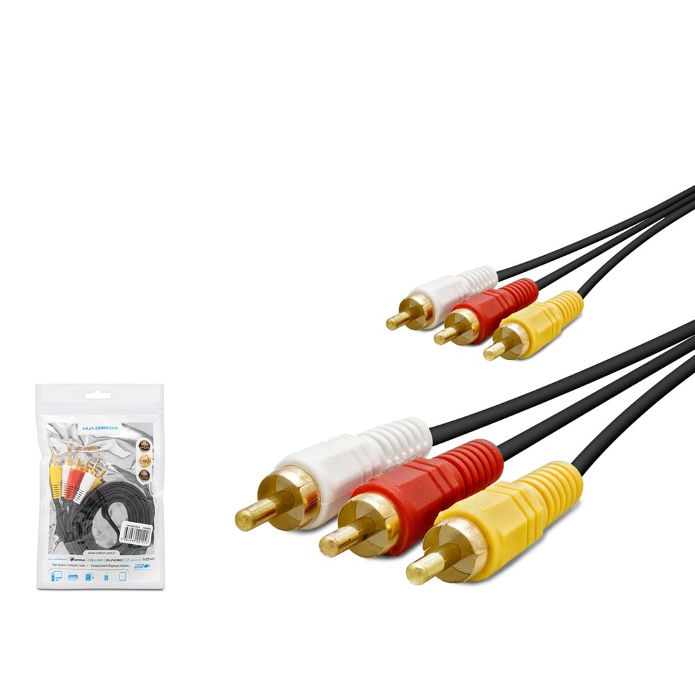 Hadron HDX1038 3 RCA AV Ses ve Görüntü Kablosu Gold 1.5 Metre Siyah
