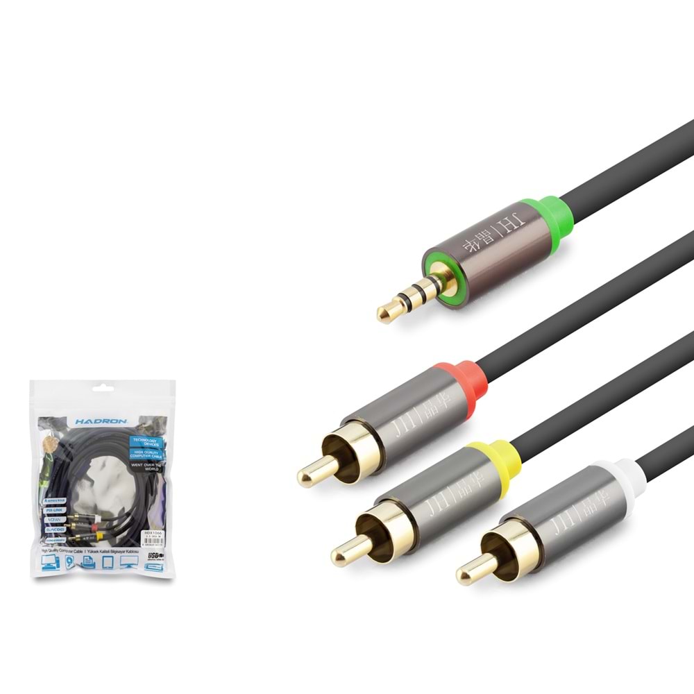 Hadron HDX1066 3.5mm to 3 RCA AV Ses ve Görüntü Kablosu 5 Metre Siyah