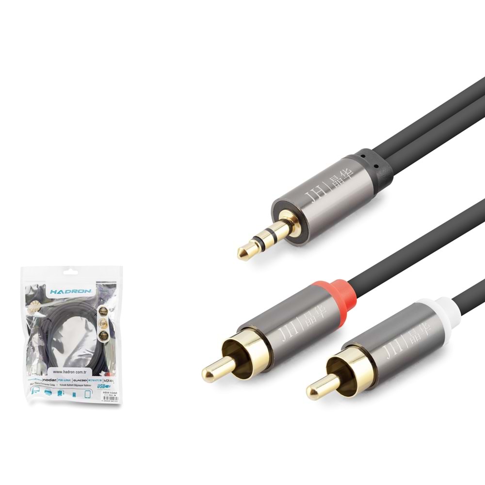 Hadron HDX1068 3.5Mm To 2Rca Kablo 2Line Gold 3M Siyah