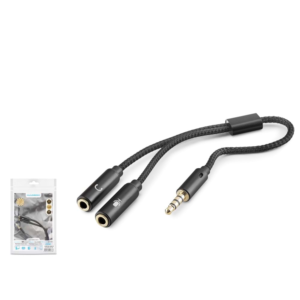 HADRON HDX1083 3.5mm Mikrofon ve AUX Ses Ayırıcı Adaptör Siyah