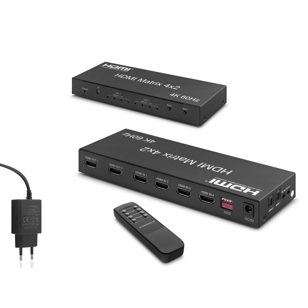 Hadron Hdx1334 Hdmi Switch + Splitter 4*In 2*Out Matrix Siyah