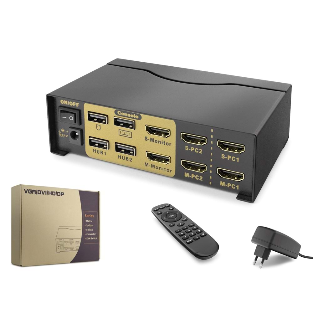 Hadron HDX1376 Hdmi Kvm Switch Dual Monitör 2+2 Hdmi / 2+2 Usb Port Kablolu Siyah