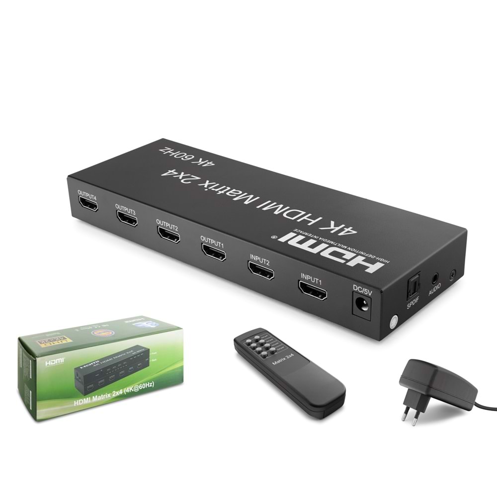 Hadron HDX1388 Hdmi Switch + Splitter 2*In 4*Out Matrix Siyah
