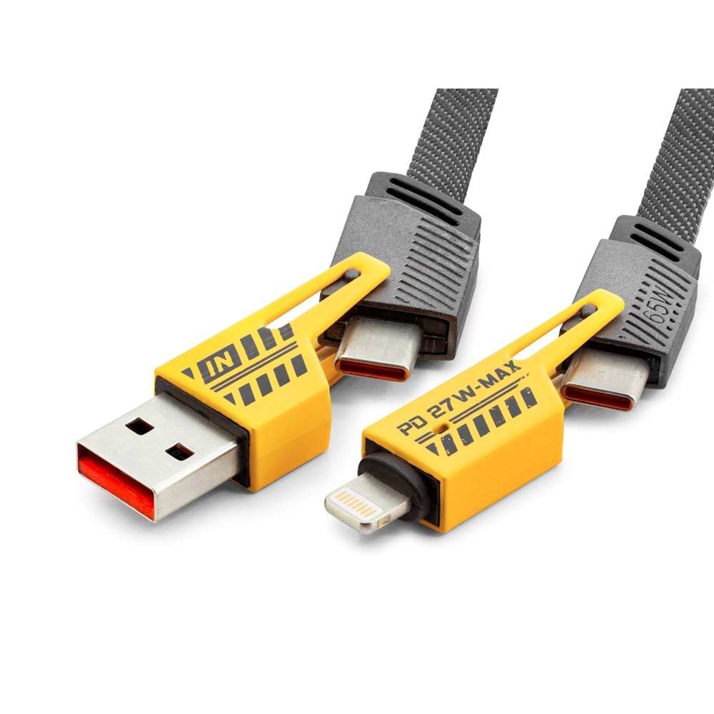 Hadron HDX1401 Type-C + Usb - Type-C 65W + Lightning 27W Kablo 4in11m Gri