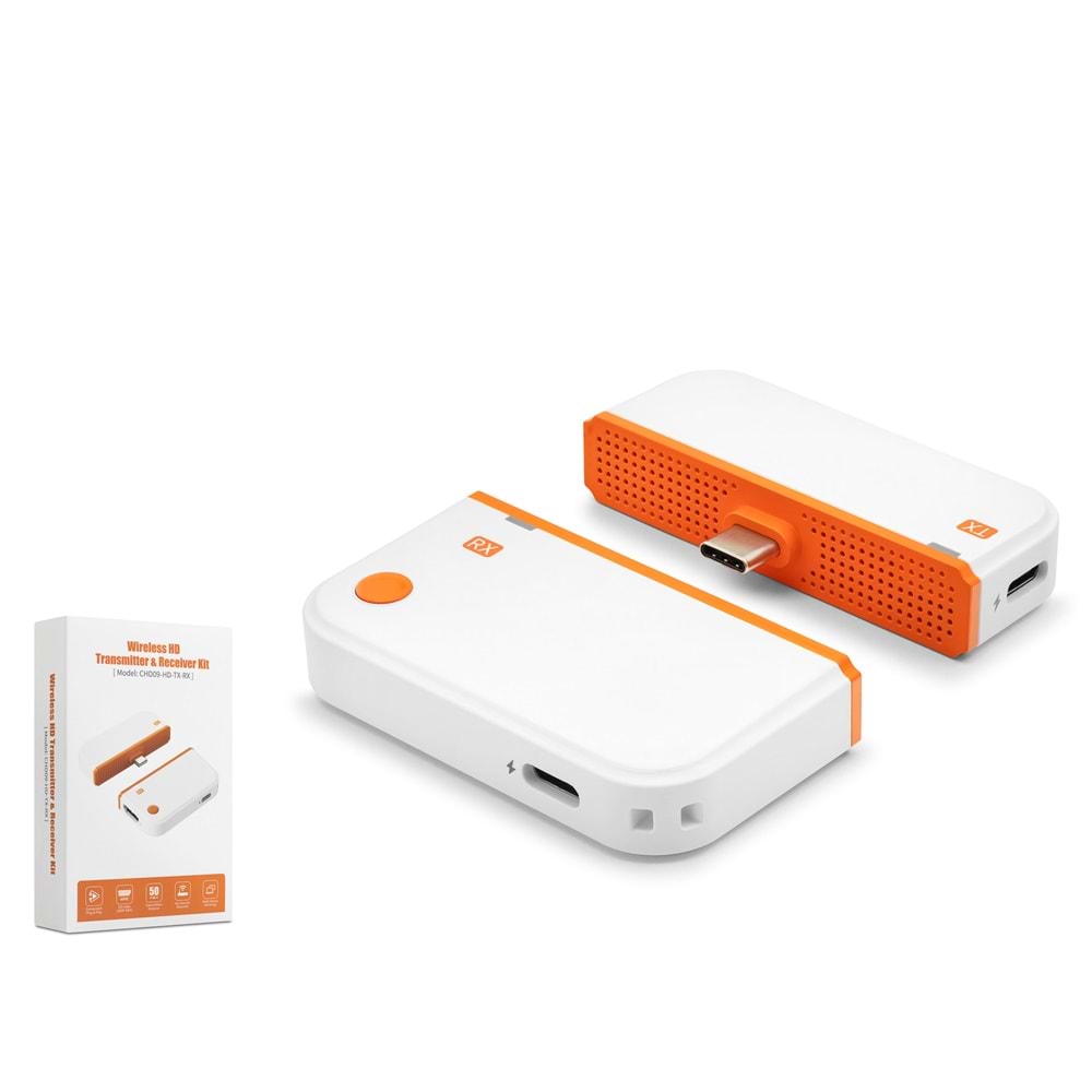 Hadron hdx1417 Type-C Kablosuz Transmitter + Receiver Kit HD 50M Beyaz
