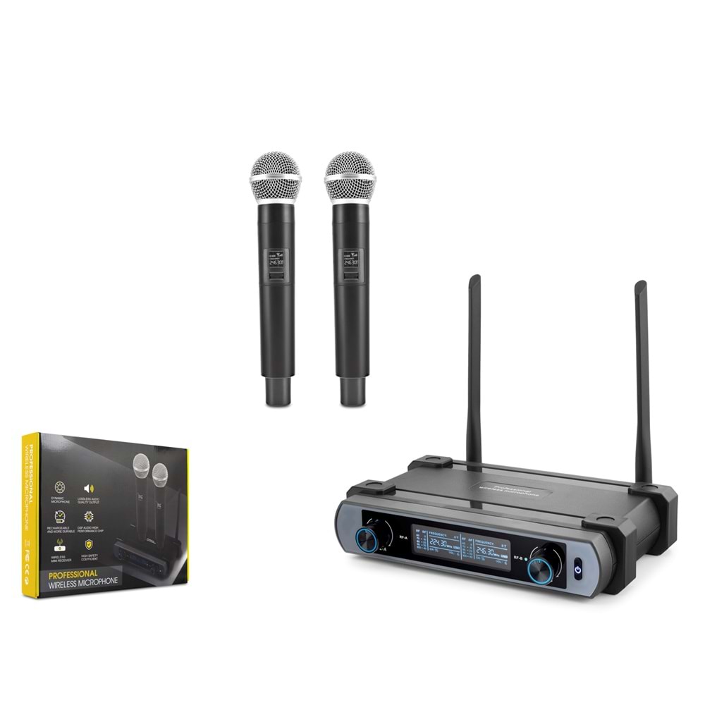 Hadron Hdx2793 Kablosuz 2*Mikrofon Profesyonel Vhf Siyah