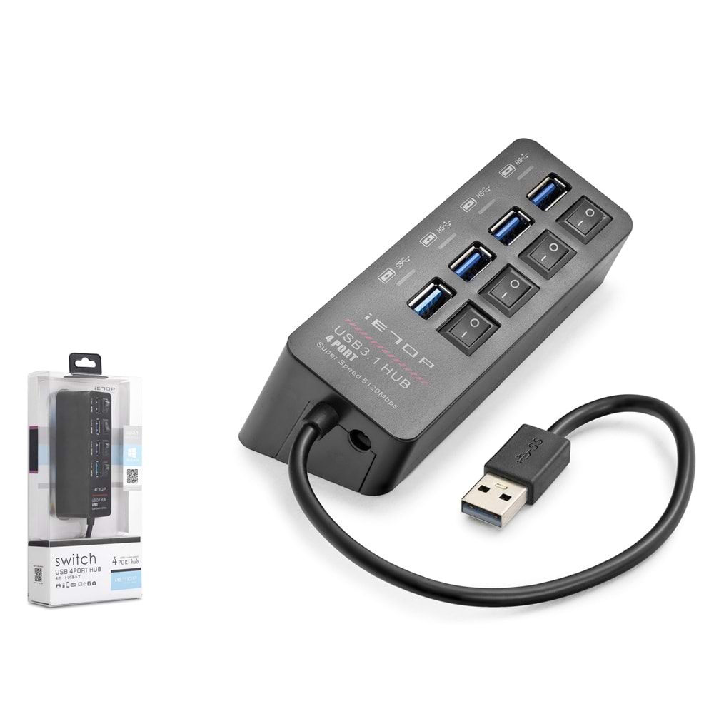 HADRON HDX7056 USB 3.1 Hub Anahtarlı 4 Port 5 Gbps - Siyah