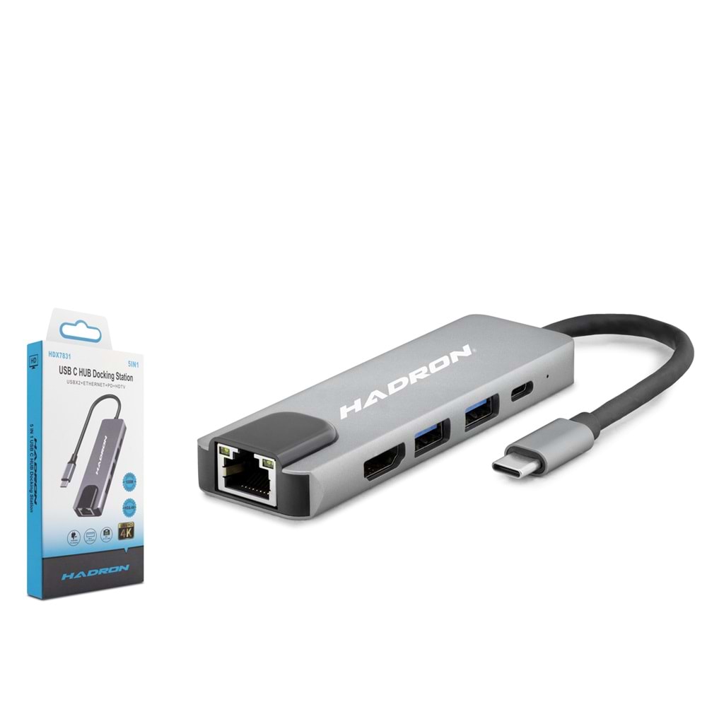 HADRON HDX7831 Type-C Combo Hub HDMI 4K USB 3.0 LAN 5 Port - Gri