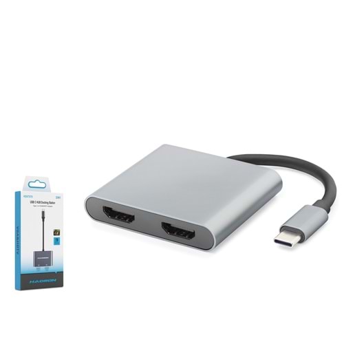 HADRON HDX7875 Type-C to 2x HDMI Görüntü Dönüştürücü 4K 30Hz - Gri