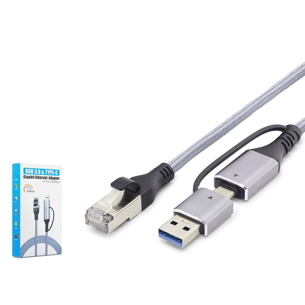 HADRON HDX7876 USB 3.0 & Type-C Gigabit Ethernet Adaptör - Gri