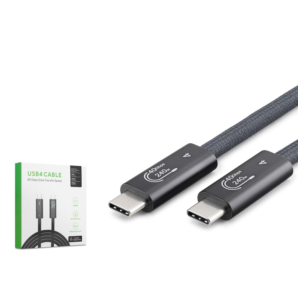 HADRON HDX7886 Type-C USB4 40 Gbps 240W 8K 60 Hz Şarj ve Data Kablosu 1 m Siyah
