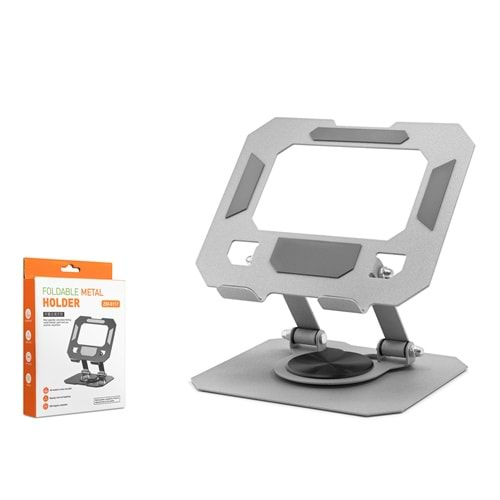 Hadron HDX8022 360 Derece Döner Katlanabilir Metal Stand Tablet ve Telefon Fonksiyonel Masaüstü Stand Gri/Siyah