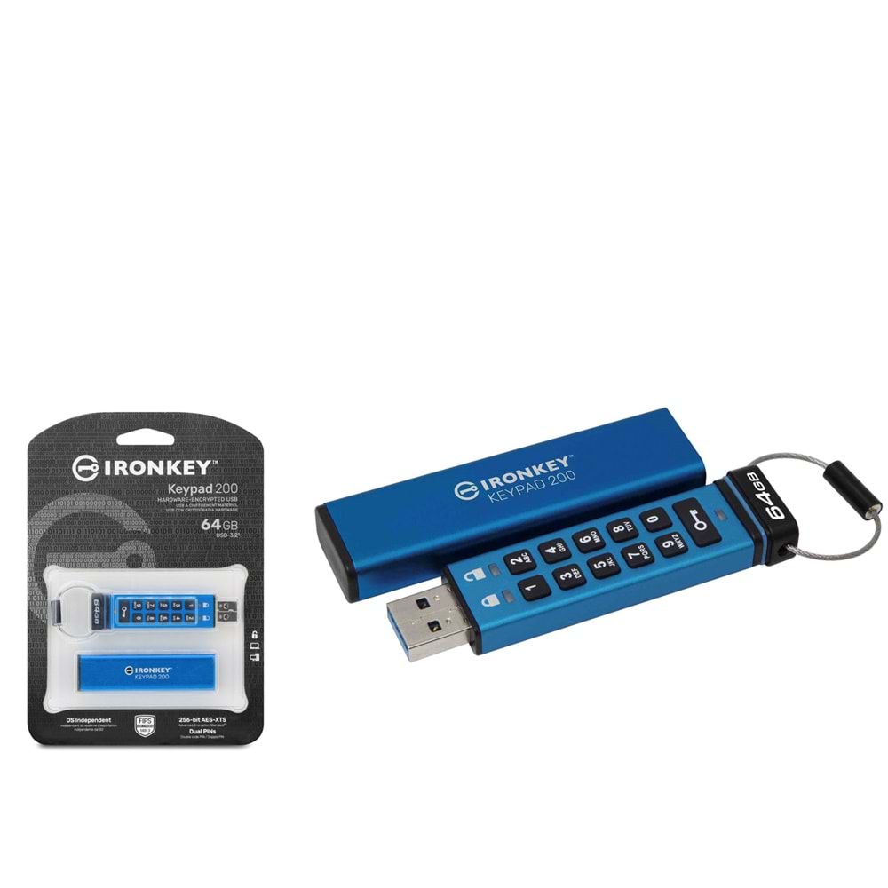 Kingston Ironkey Ikkp200-64Gb Flash Bellek Usb Şifreli Tuş Takımı 200 Fıps 140-3 Aes-256