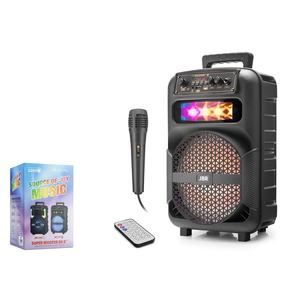 JBR JBR007 Karaoke Mikrofonlu Bluetooth Hoparlör FM Radyo 10W 8 İnç RGB Siyah