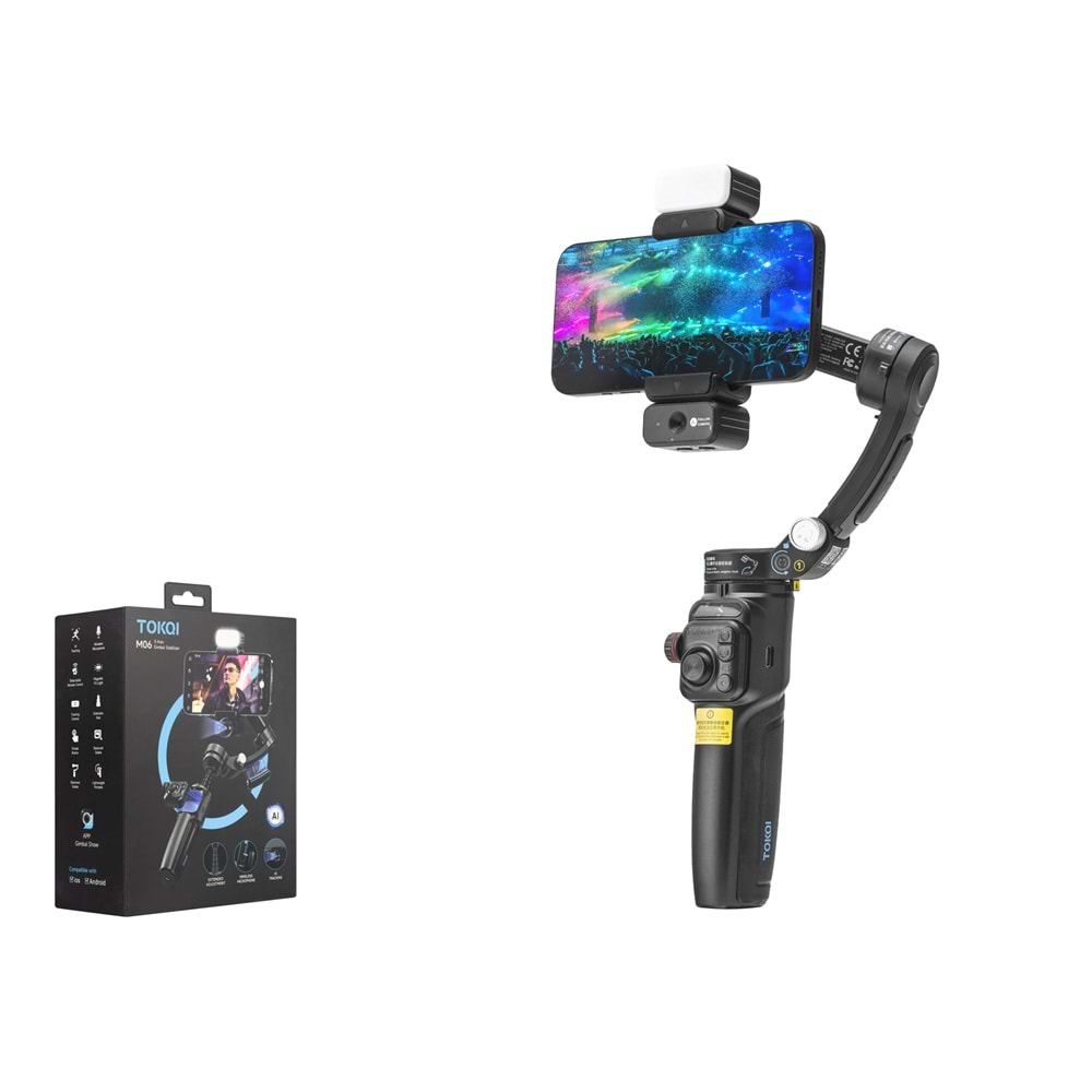 HADRON M06 3 Eksenli Gimbal Selfie Çubuğu AI Takipli Işıklı Mikrofonlu Bluetooth Tripod Siyah