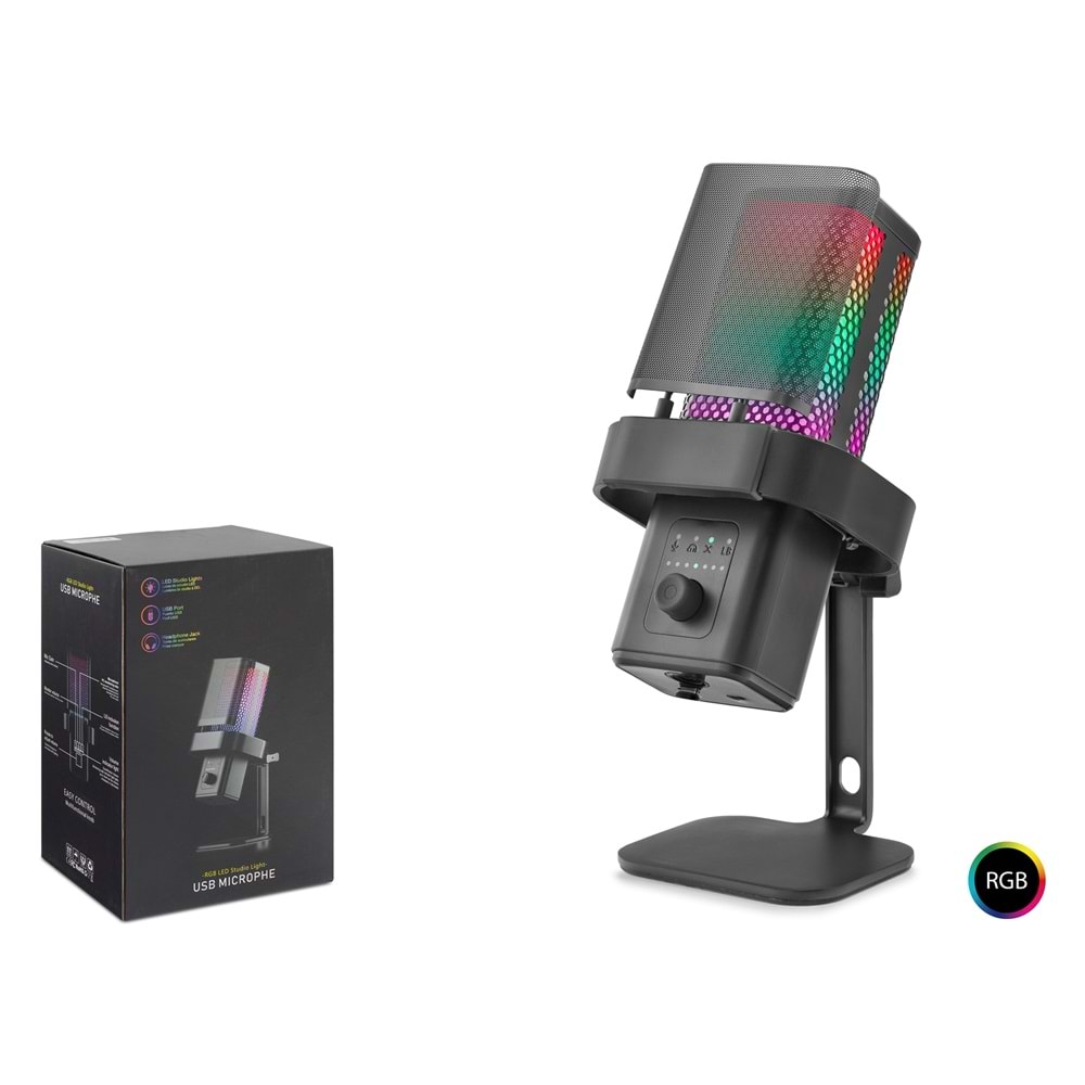 Hadron M6B Profesyonel Masaüstü RGB Gaming Mikrofon - 192kHz/24Bit USB ve Type-C Siyah