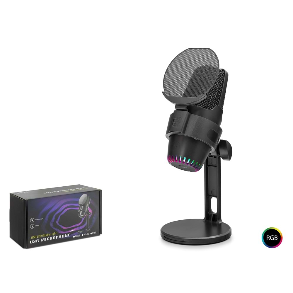 Hadron M9 Profesyonel RGB Gaming Mikrofon - 48kHz/16Bit USB ve Type-C Bağlantılı Siyah