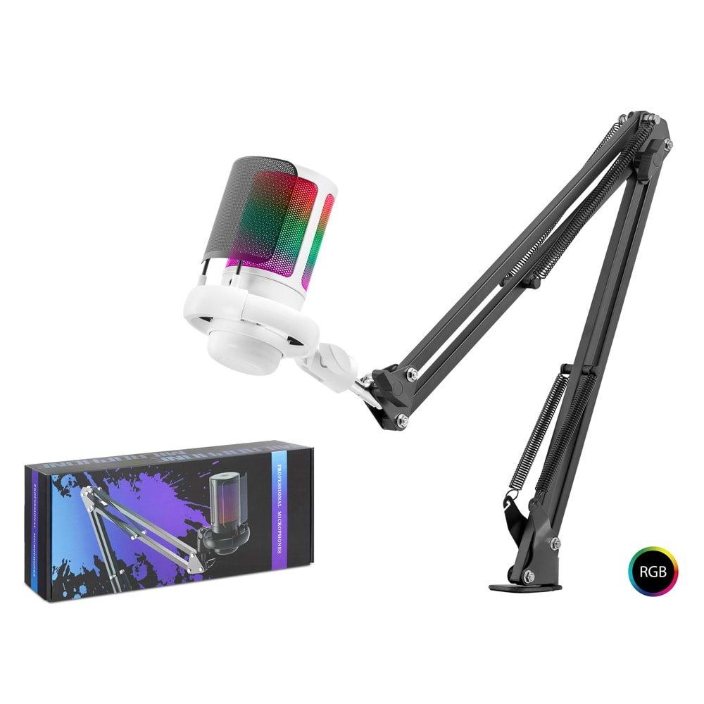 Hadron ME6S35W Profesyonel RGB Gaming Mikrofon - 192kHz/24Bit USB Type-C Beyaz