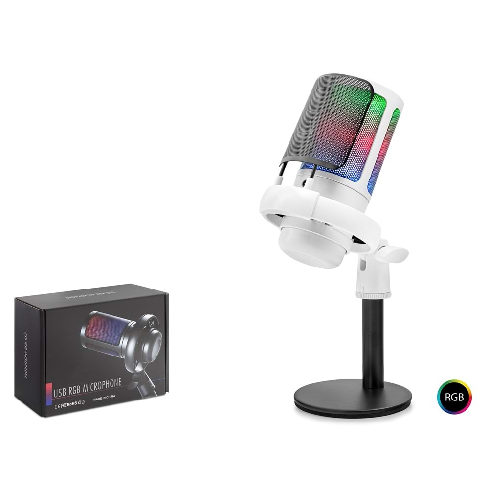 Hadron Me6SW Profesyonel Mikser Kontrollü RGB Gaming Mikrofon - 24Bit Çinko Alaşım Gövde USB ve Type-C Beyaz