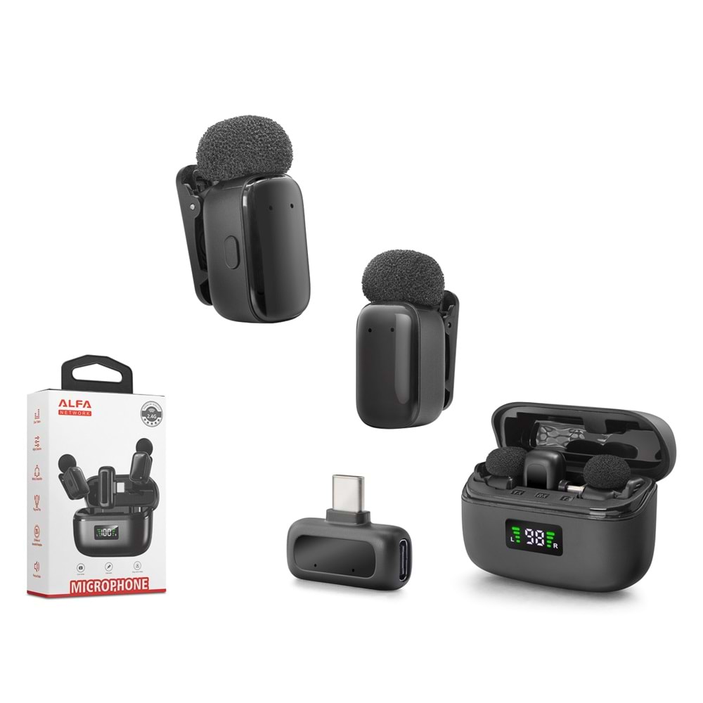 HADRON MINI8-2 Type-C Kablosuz Çiftli Yaka Mikrofon Seti - Siyah