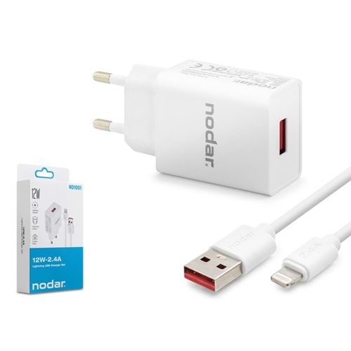 Nodar ND1001 USB – Lightning Şarj Seti 2.4A 12W Beyaz