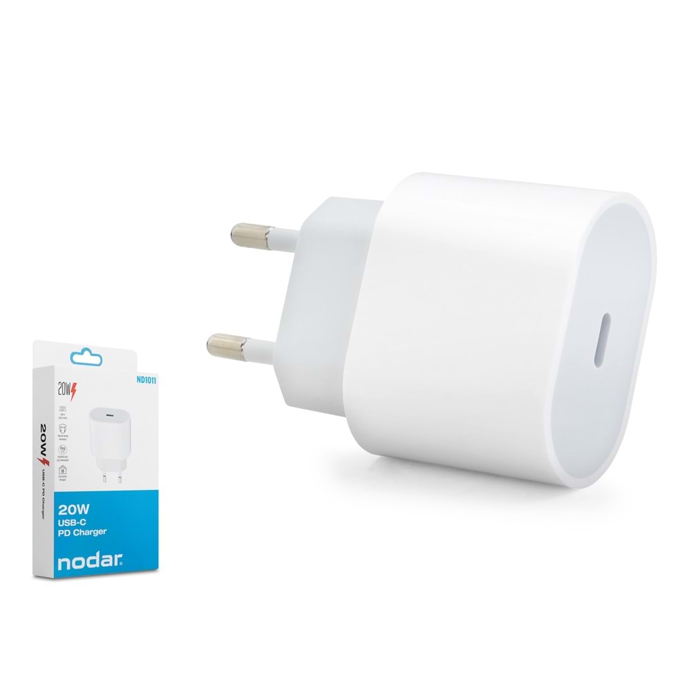 NODAR ND1011 Type-C PD Hızlı Şarj Adaptörü 20W - Beyaz