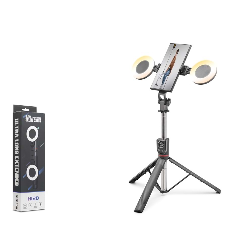 NODAR ND1033 Telefon Tripodu ve Selfie Çubuğu Seti Bluetooth 5.0 Kumandalı LED 182 cm - Siyah