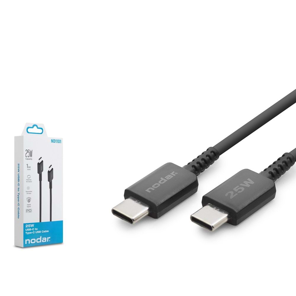 Nodar ND1101 Type-C Şarj ve Data Kablosu 25W 1m Siyah