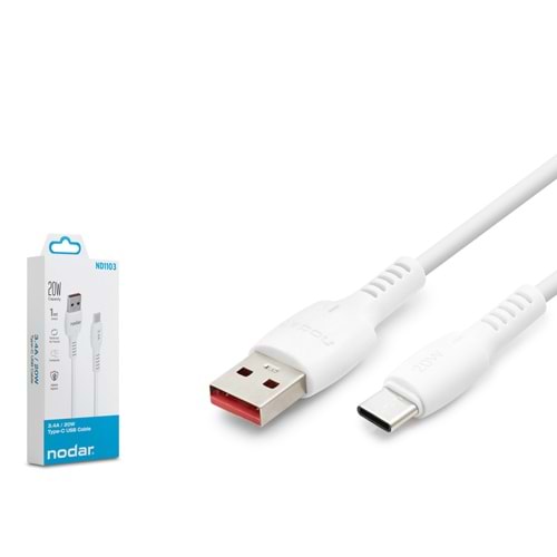 Nodar ND1103 USB – Type-C Şarj ve Data Kablosu 3.4A 20W 1m Beyaz