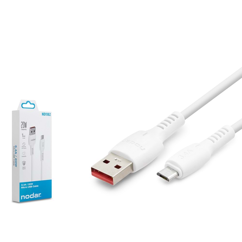 Nodar ND1182 USB – Micro USB Şarj ve Data Kablosu 1m Beyaz