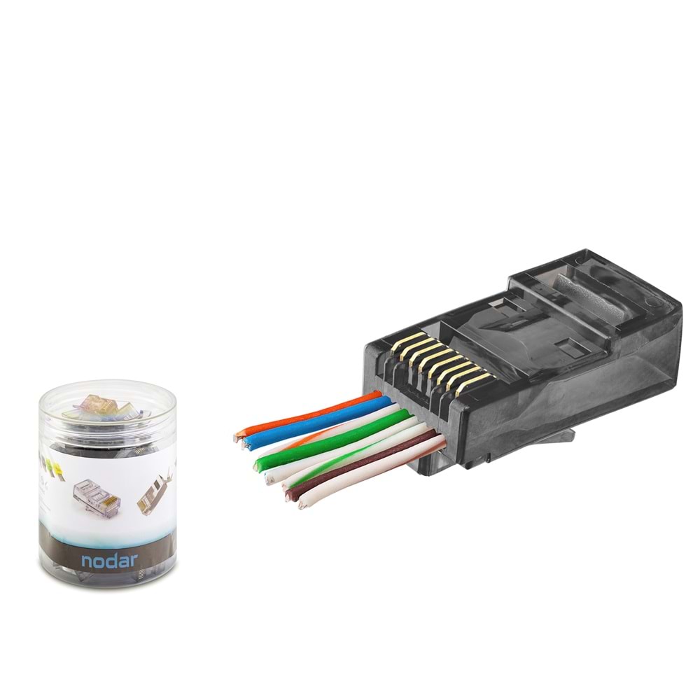 Nodar ND2402 Cat6 Konnektör Ezrj45 100Lü Plastik Kutu Siyah
