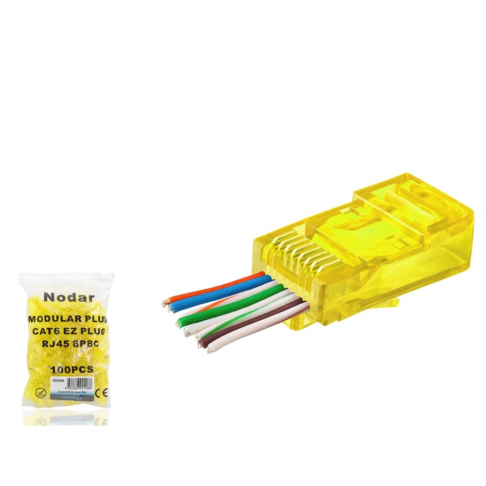 Nodar ND2408 Cat6 Konnektör Ezrj45 100Lü Paket Sarı