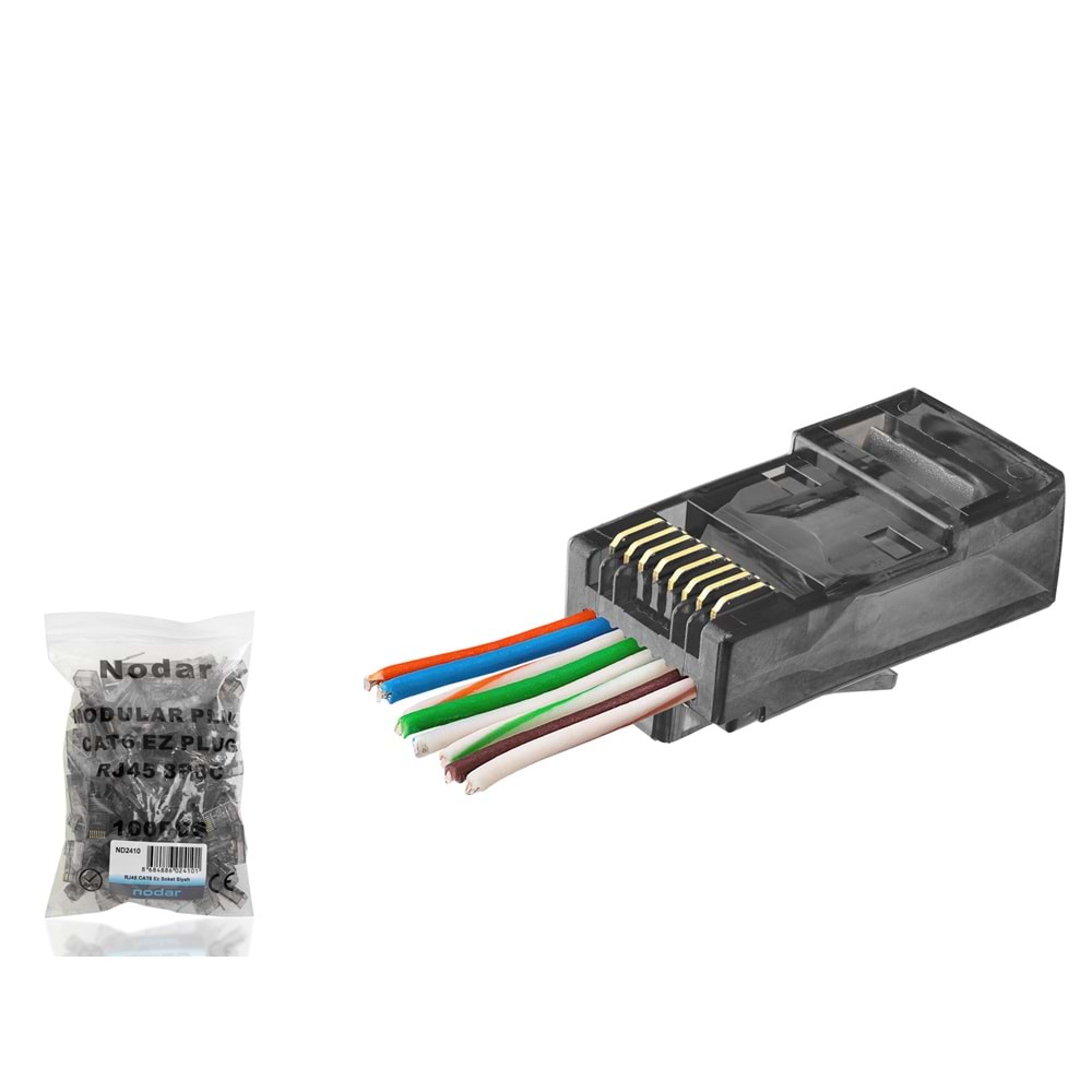 Nodar ND2410 Cat6 Konnektör Ezrj45 100Lü Paket Siyah