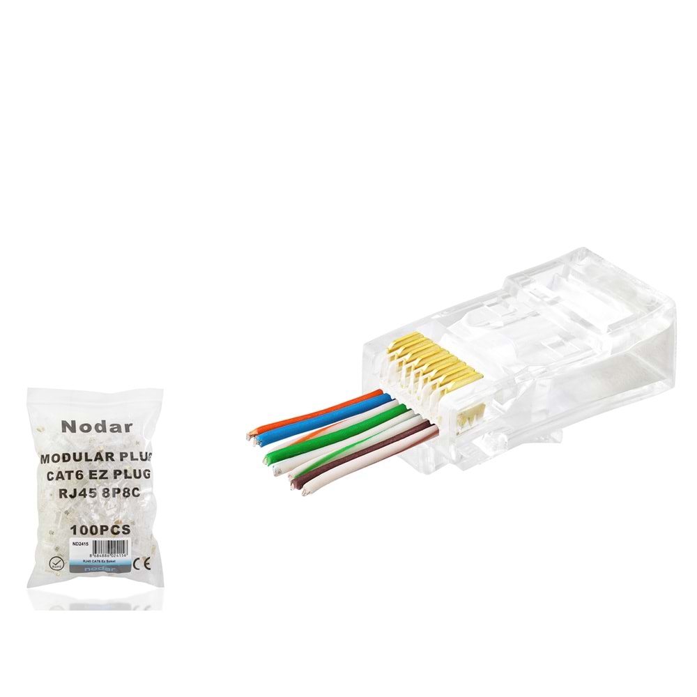Nodar ND2415 Cat6 Konnektör Ezrj45 100Lü Paket Şeffaf