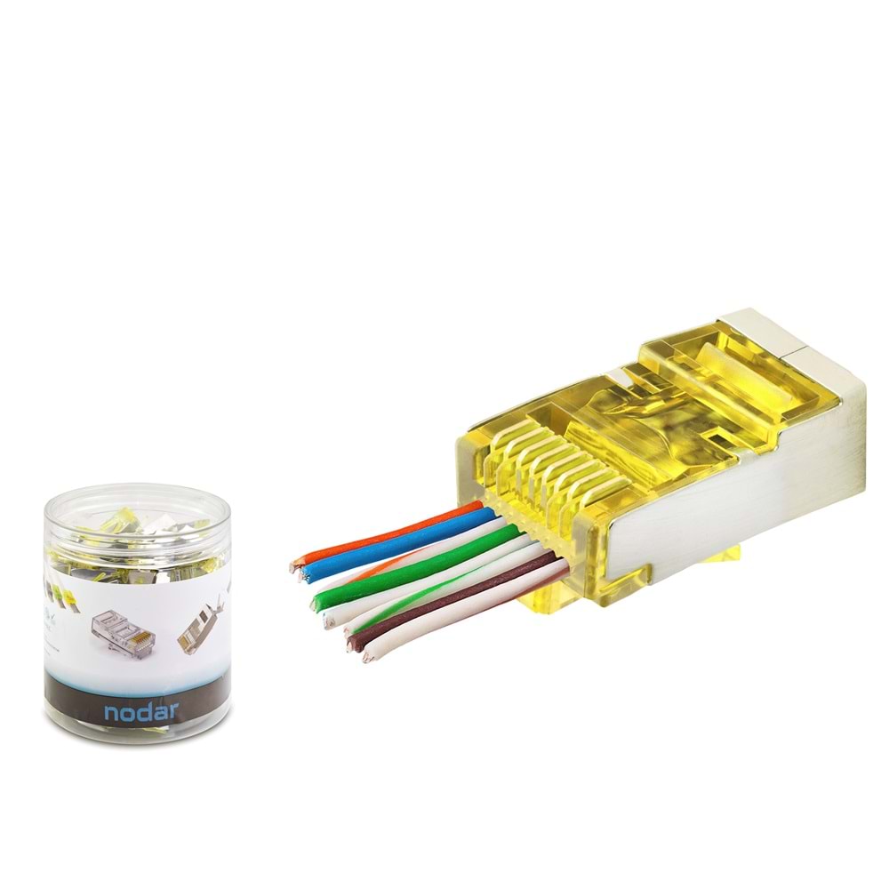 NODAR ND2416 CAT6E EZ RJ45 Metal Konnektör 100 Adet Plastik Kutu - Sarı