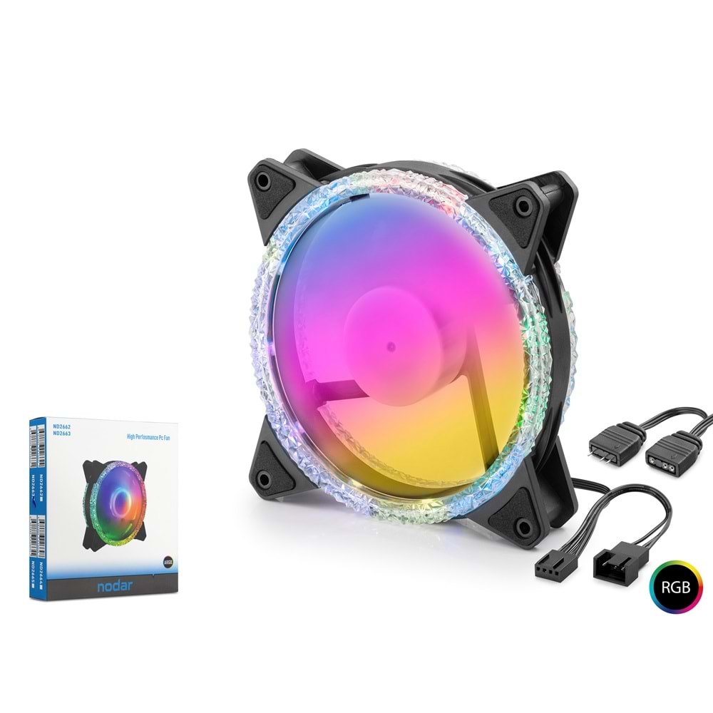 Nodar Nd2663 Kasa Fanı Kristal Rgb 12Cm Siyah
