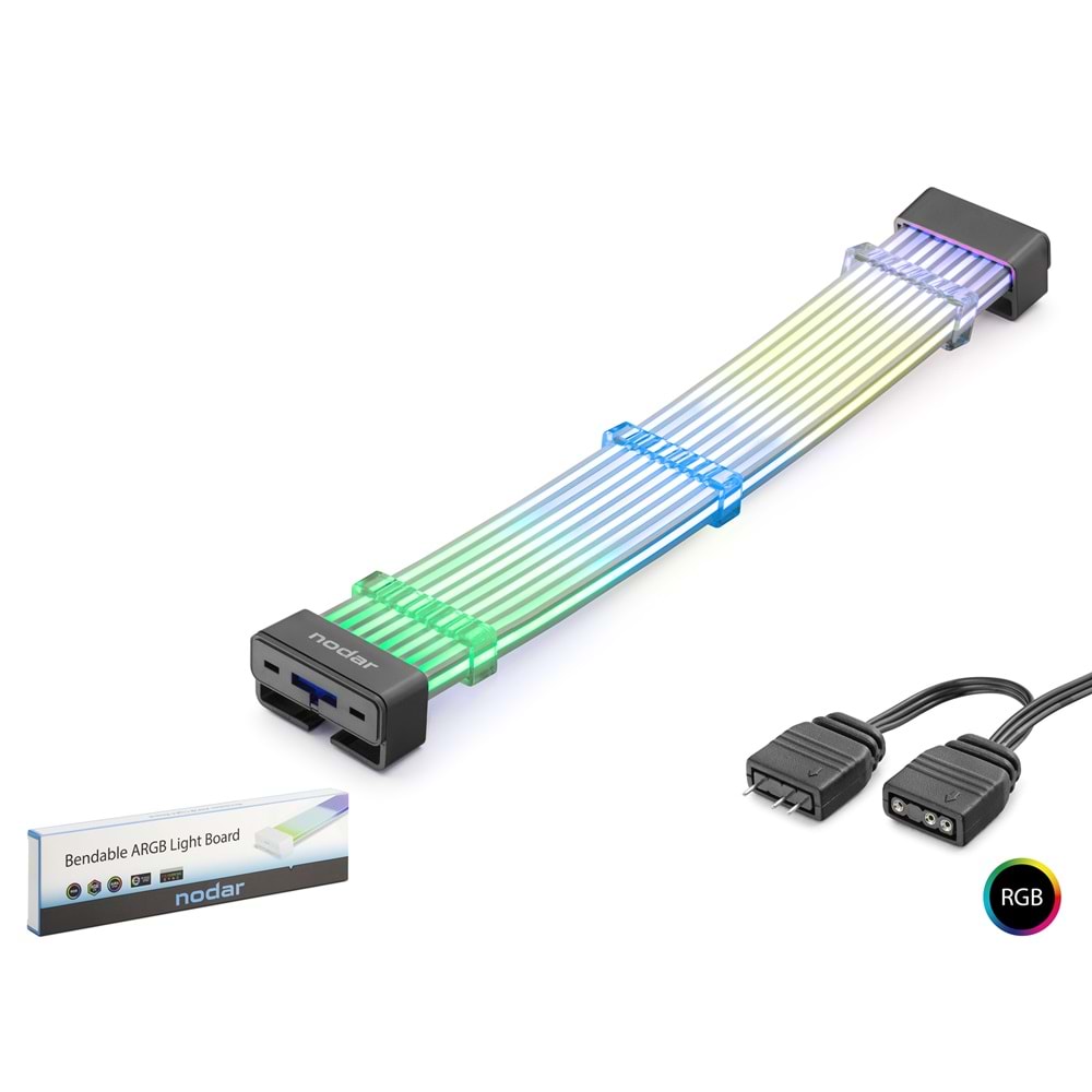 Nodar Nd2803 Silikon Işıklı Bendable ARGB Light Board 2x8p (Dekoratif GPU Aydınlatma Kablosu) Siyah
