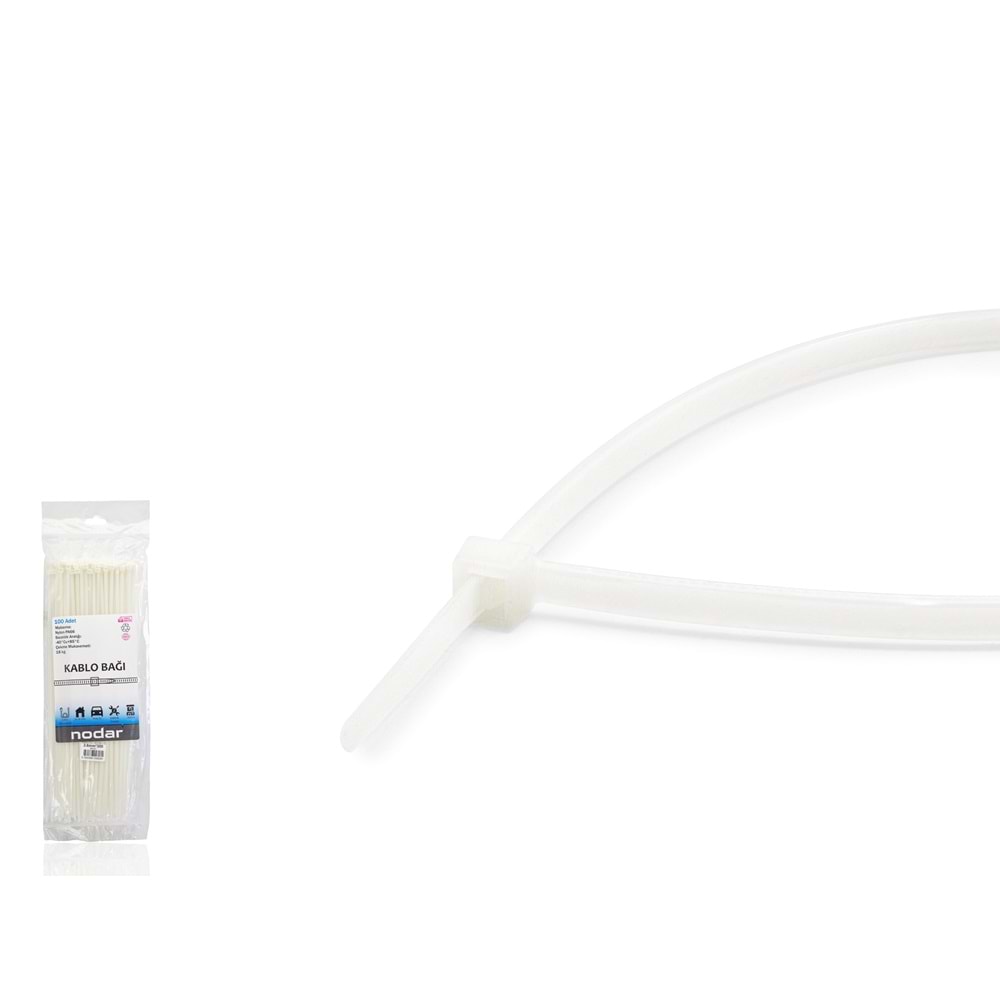 NODAR ND4805B Kablo Bağı 3.6 x 300 mm 100 Adetli Paket Beyaz