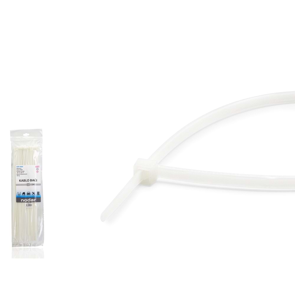 NODAR ND4806B Kablo Bağı 3.6 x 380 mm 100 Adetli Paket Beyaz