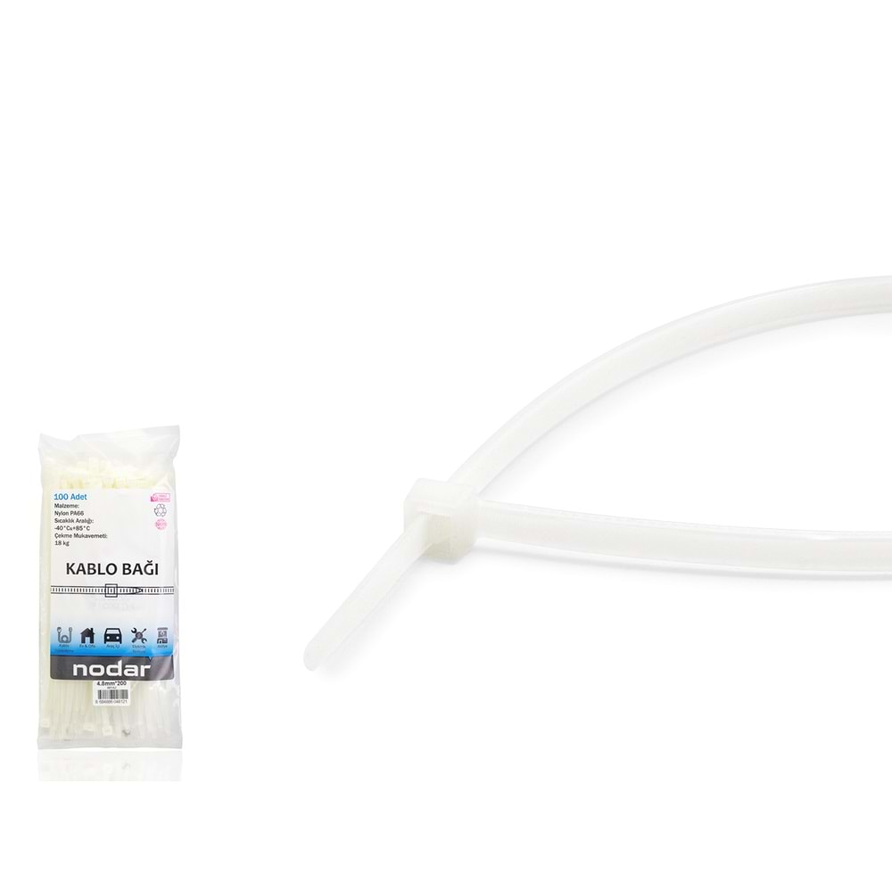 NODAR ND4807B Kablo Bağı 4.8 x 200 mm 100 Adetli Paket Beyaz