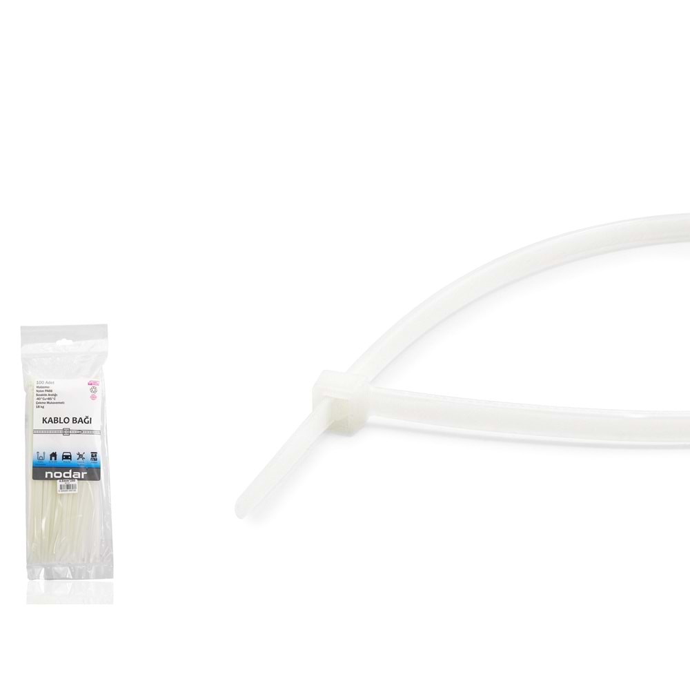 NODAR ND4808B Kablo Bağı 4.8 x 250 mm 100 Adetli Paket Beyaz