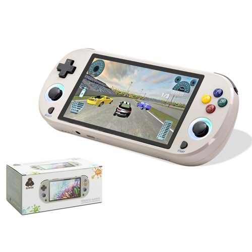 NODAR ND757 M22 Pro Retro El Konsolu – 5'' Ekran, Çift Çekirdek, 128GB, RGB Işıklı Gamepad - Beyaz